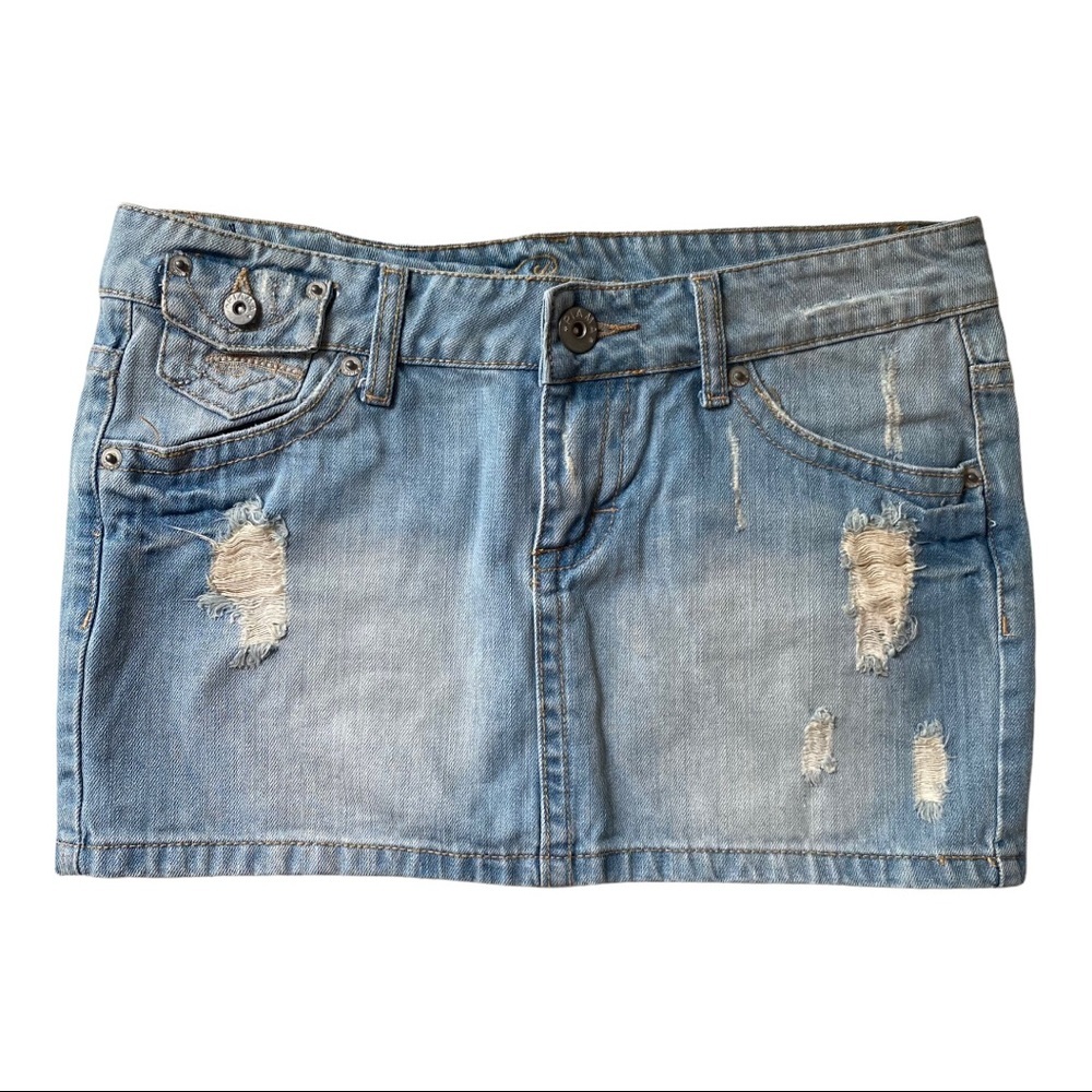 Piama light wash distressed denim jean mini skirt size 3